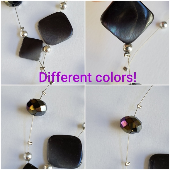 Tiger Cat Eye Beaded Rhinestone Cascading Tier Layered Necklace - Picture 6 of 8